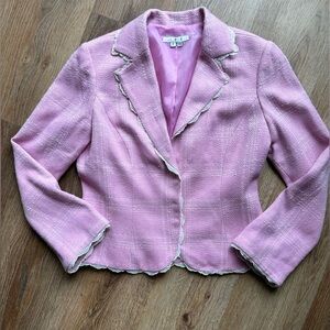 Vintage Silk blend Pink & white plaid blazer with lace, size 8, preppy, Barbie